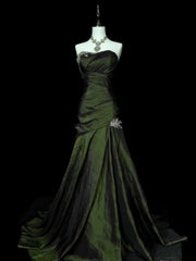Green Taffeta Sweetheart Mermaid Long Evening Dress, Green Taffeta Formal Dress Prom Dress