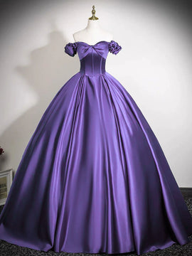 Purple Satin Long Prom Dress Formal Gowns, Purple Sweetheart Evening Dress