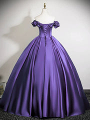 Purple Satin Long Prom Dress Formal Gowns, Purple Sweetheart Evening Dress