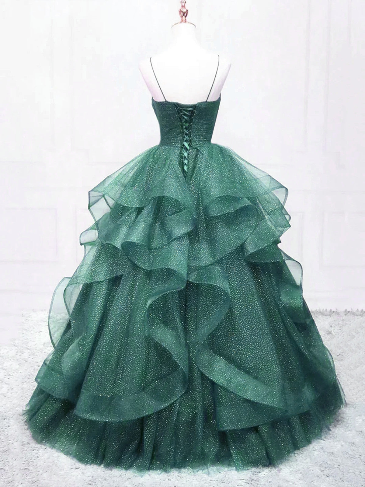 Dark Green Tulle Layers Straps V-neckline Prom Dress, Dark Green Tulle Evening Dress Dark Green Tulle Layers Straps V-neckline Prom Dress, Dark Green Tulle Evening Dress