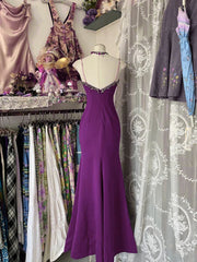Purple Mermaid Lace Straps Long Party Dress, Purple A-line  Prom Dress Evening Dress