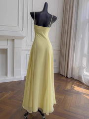 A-line Light Yellow Chiffon Prom Dress Evening Dress, Light Yellow Straps Party Dress