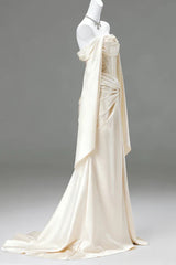 Light Champagne Satin Long Prom Dress,Light Champagne Evening Dress Party Dress
