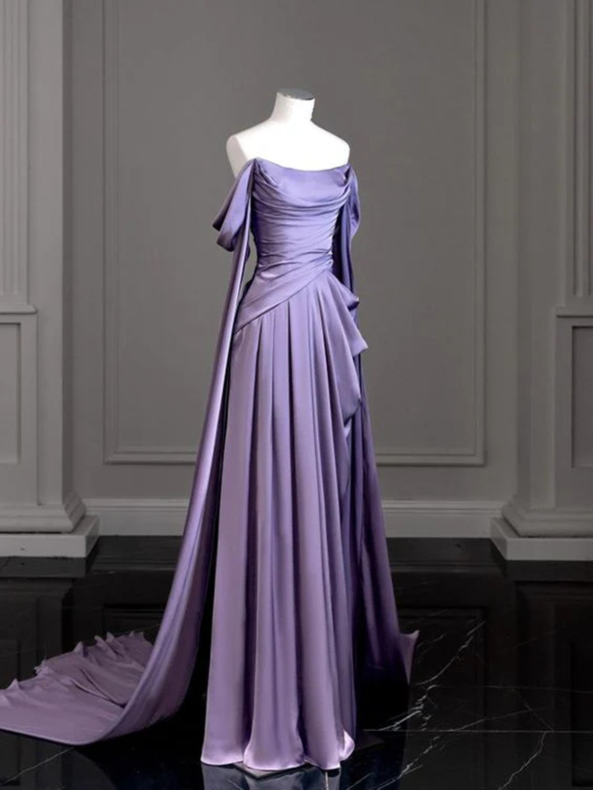 Purple Off Shoulder Long Prom Dress, Purple A-line Evening Dress Party Dress