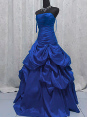 Chic Wine Red Strapless Taffeta Long Prom Gowns, Wine Red Ruffled Evening Dress