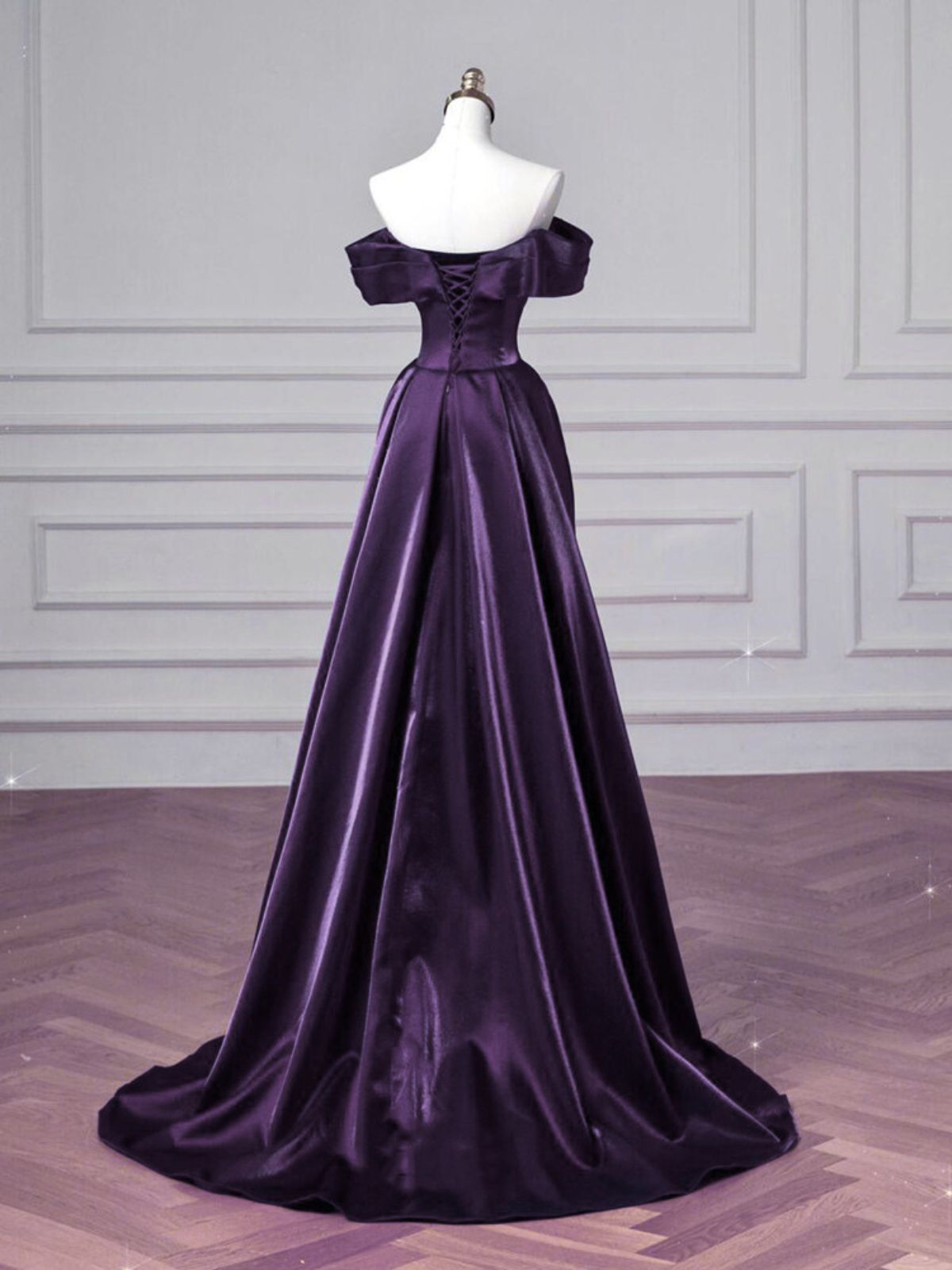 Purple Mermaid Sweetheart Off Shoulder Prom Dress, Purple Satin Long Evening Dress