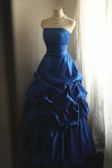 Elegant Blue Strapless Taffeta Prom Dress,Blue Elegant Long Formal Dress Evening Dress