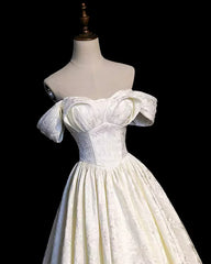 Light Champagne Off Shoulder Sweetheart Prom Dress, Floral A-line Long Evening Dress
