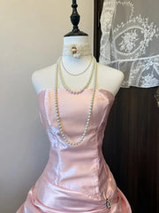 Cute Pink Strapless Satin Ruched Mini Homecoming Dress, Pink Short Prom Dress Formal Dress