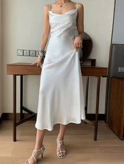 Lovely Satin Straps Simple Tea Length Party Dress, Cute Satin Prom Dress