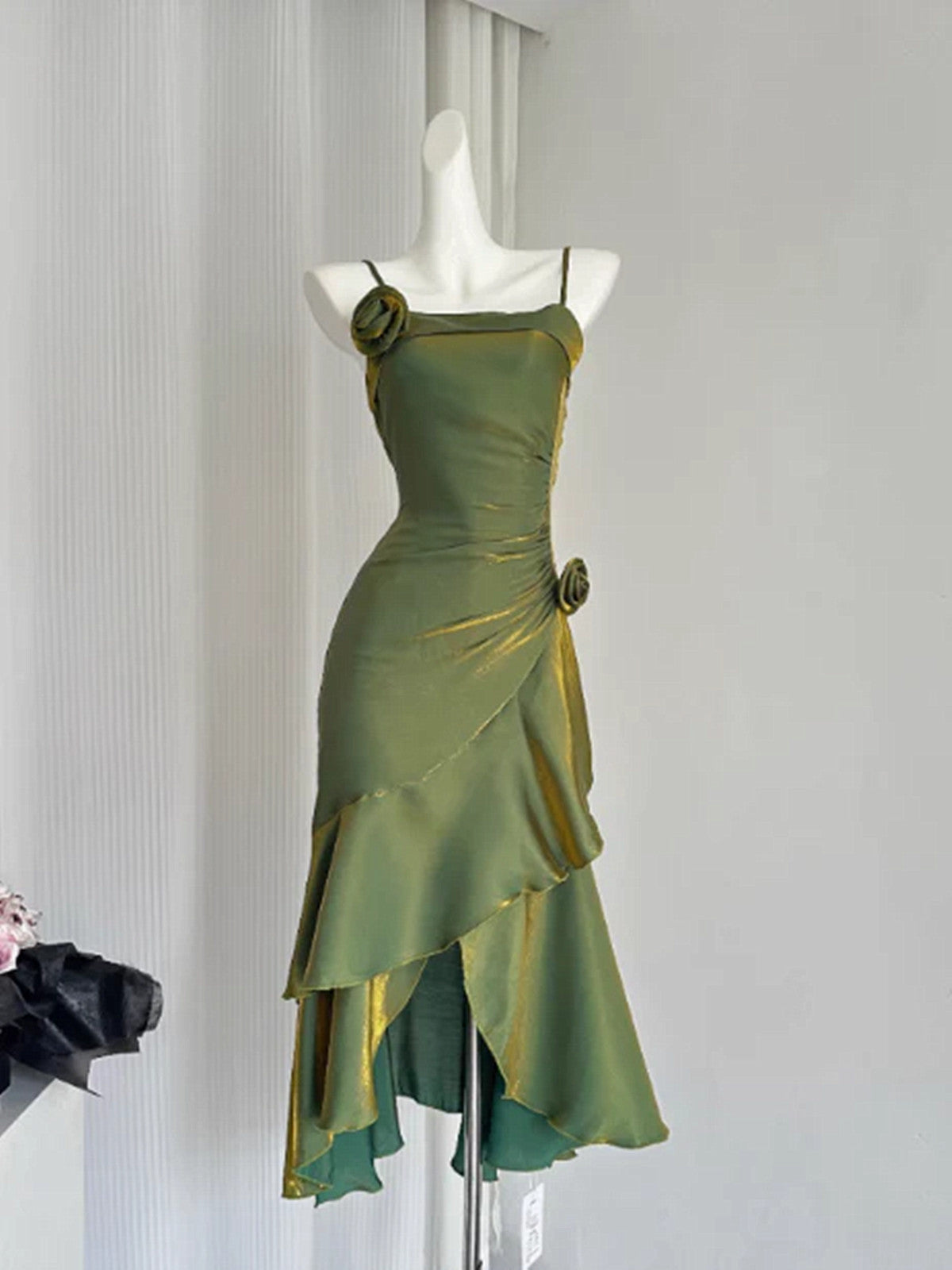 Lovely Satin High Low Straps Mermaid Homecoming Dress, Satin Prom Dress Formal Dress