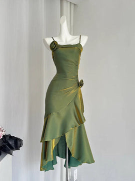 Lovely Satin High Low Straps Mermaid Homecoming Dress, Satin Prom Dress Formal Dress