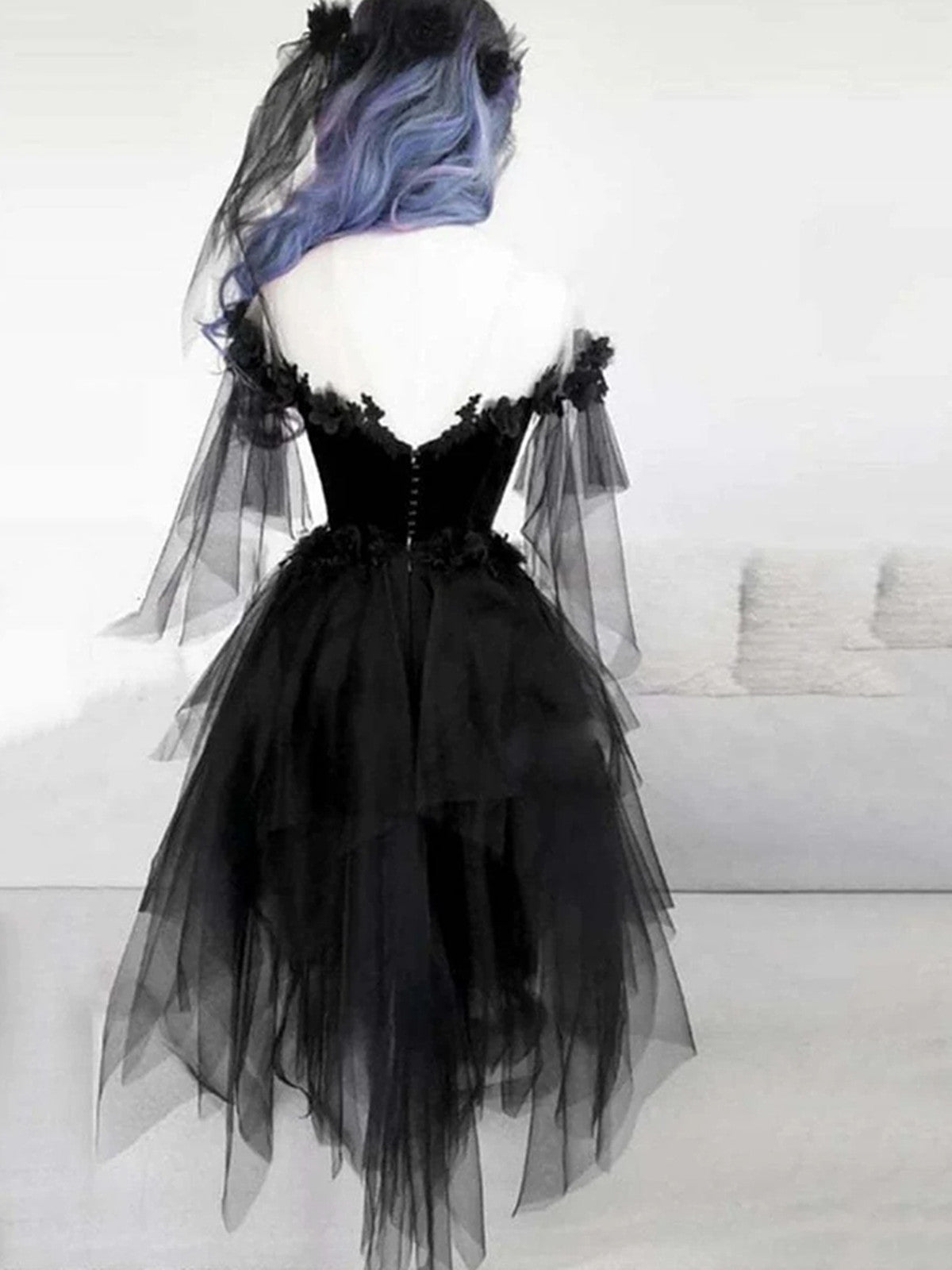 Black Tulle with Lace Short Party Dress, Black Tulle Homecoming Dress