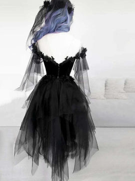 Black Tulle with Lace Short Party Dress, Black Tulle Homecoming Dress
