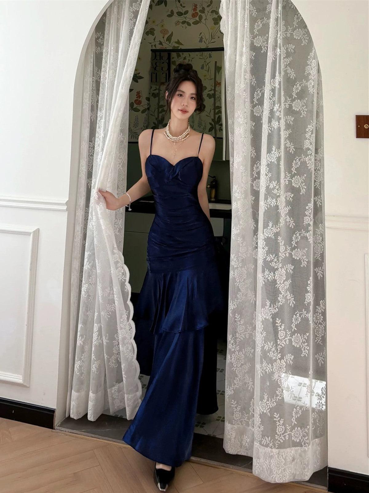 Navy Blue Sweetheart Straps Mermaid Party Dress, Navy Blue Sweetheart Prom Dress Navy Blue Sweetheart Straps Mermaid Party Dress, Navy Blue Sweetheart Prom Dress