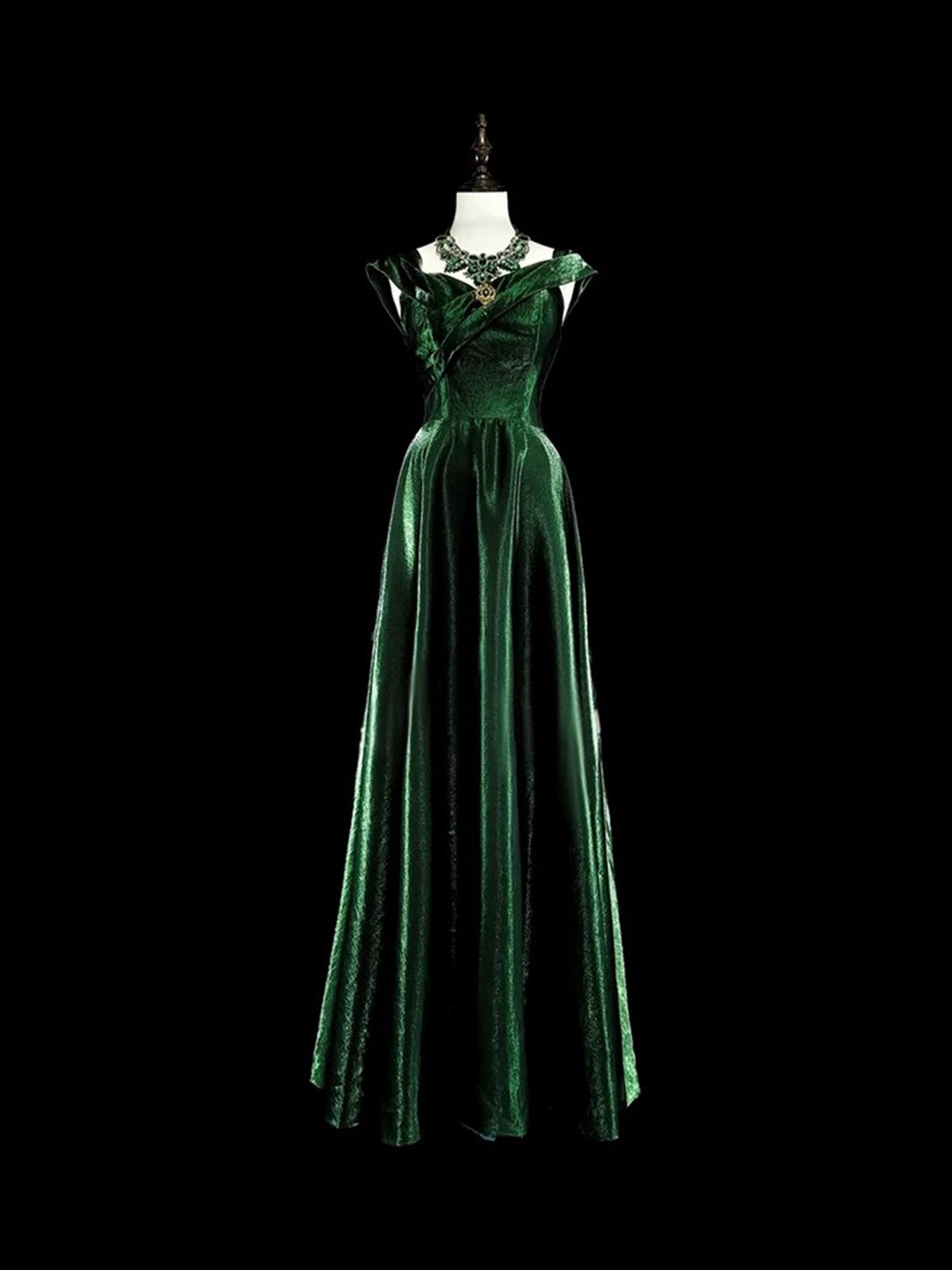 A-line Green Velvet Off Shoulder Party Dress, Simple Velvet Evening Dress Prom Dress