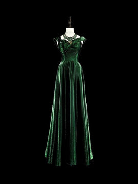 A-line Green Velvet Off Shoulder Party Dress, Simple Velvet Evening Dress Prom Dress