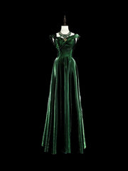 A-line Green Velvet Off Shoulder Party Dress, Simple Velvet Evening Dress Prom Dress