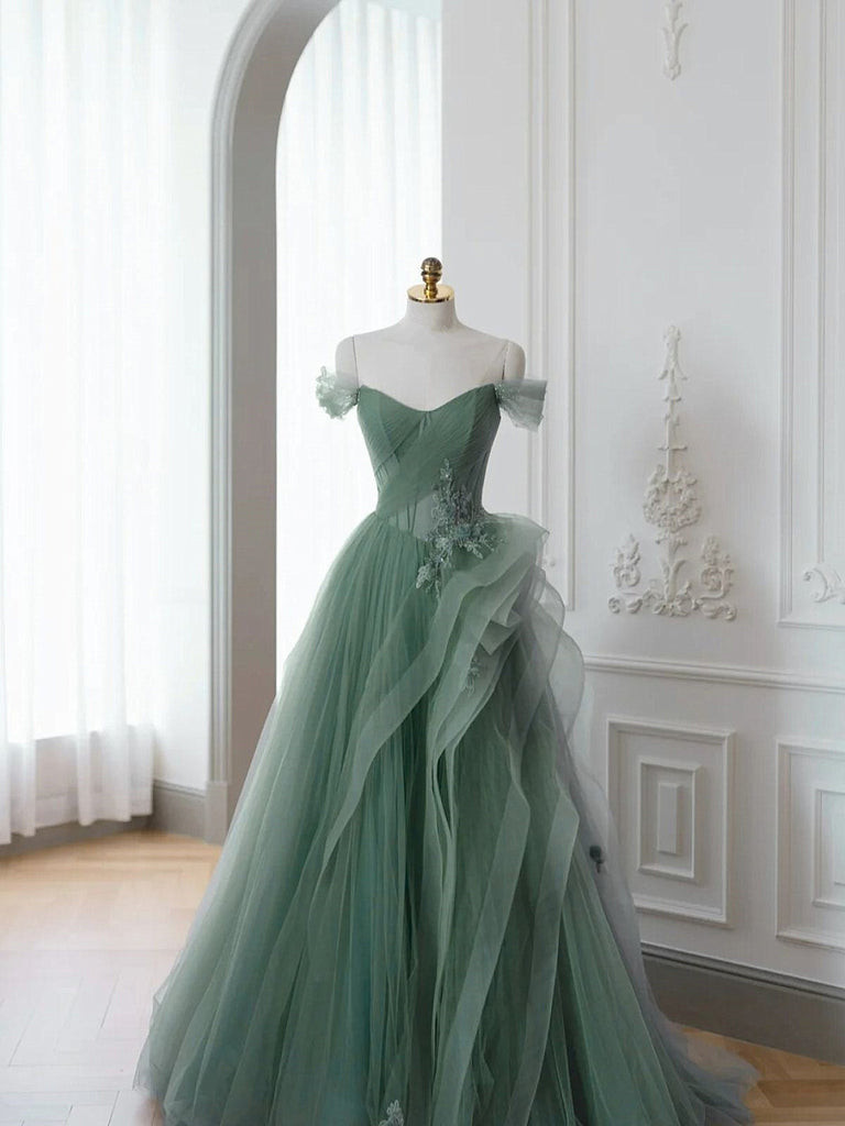 Off the Shoulder Long Tulle Gown with Sweetheart Neck Sunset Plus Size