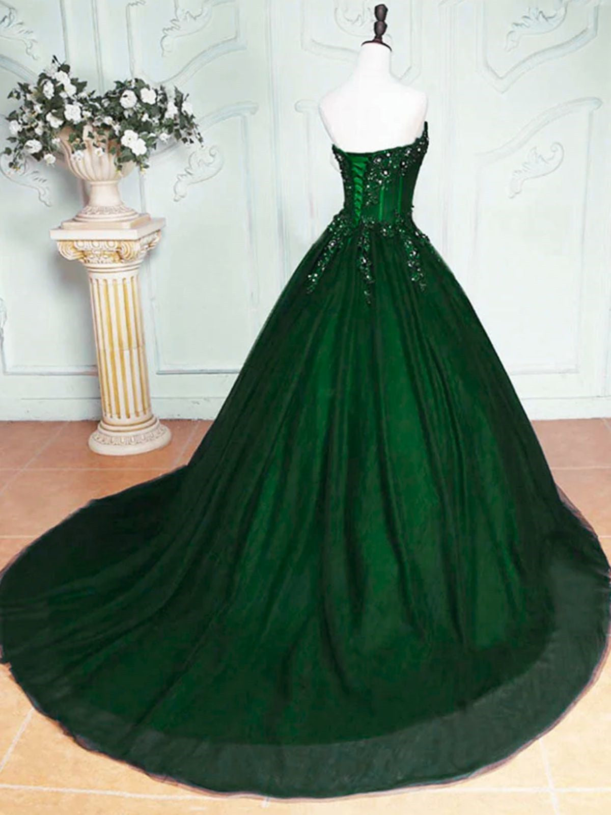 Green Tulle with Lace Sweetheart Party Dress, Strapless Tulle Green Sw Cutedressy Green Tulle with Lace Sweetheart Party Dress, Strapless Tulle Green Sw Cutedressy