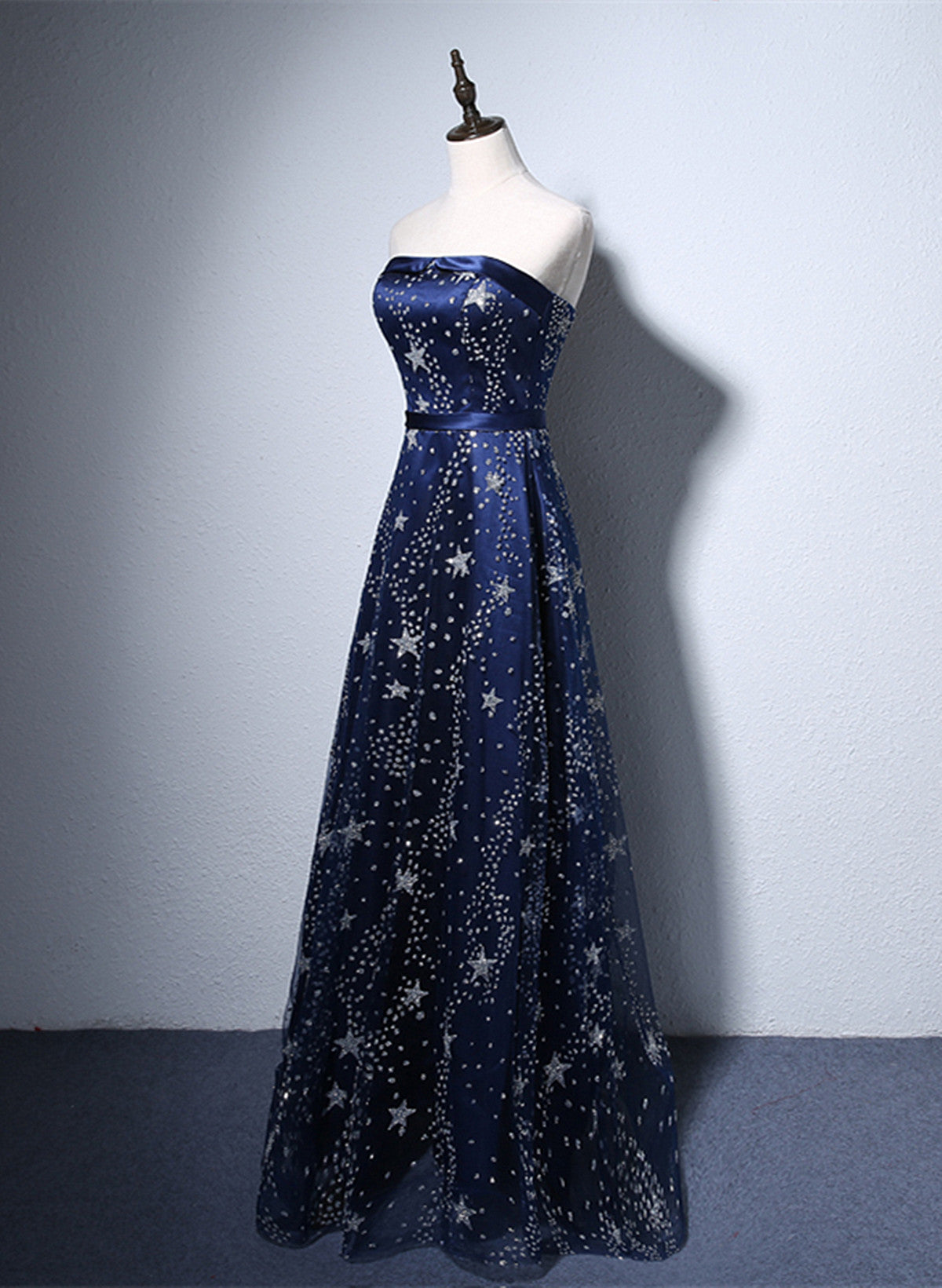 Navy Blue Strapless A-line Long Formal Dress, Navy Blue Evening Dress Cutedressy Navy Blue Strapless A-line Long Formal Dress, Navy Blue Evening Dress Cutedressy