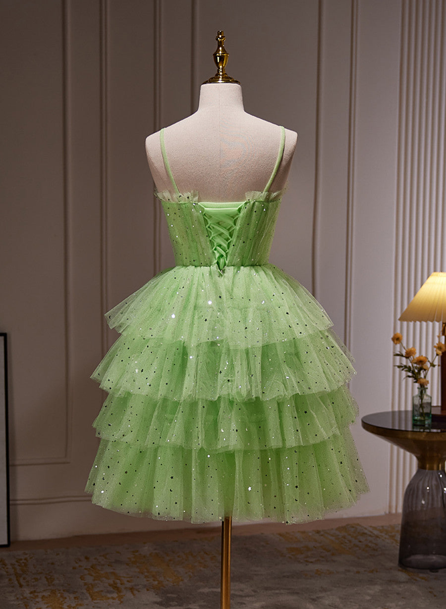 Light Green Tulle Straps Short Party Dress, Light Green Homecoming Dre Cutedressy Light Green Tulle Straps Short Party Dress, Light Green Homecoming Dre Cutedressy