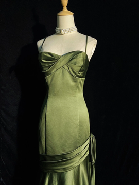 Green Chic Style Long Satin Sweetheart Party Dress, Green Formal Dress