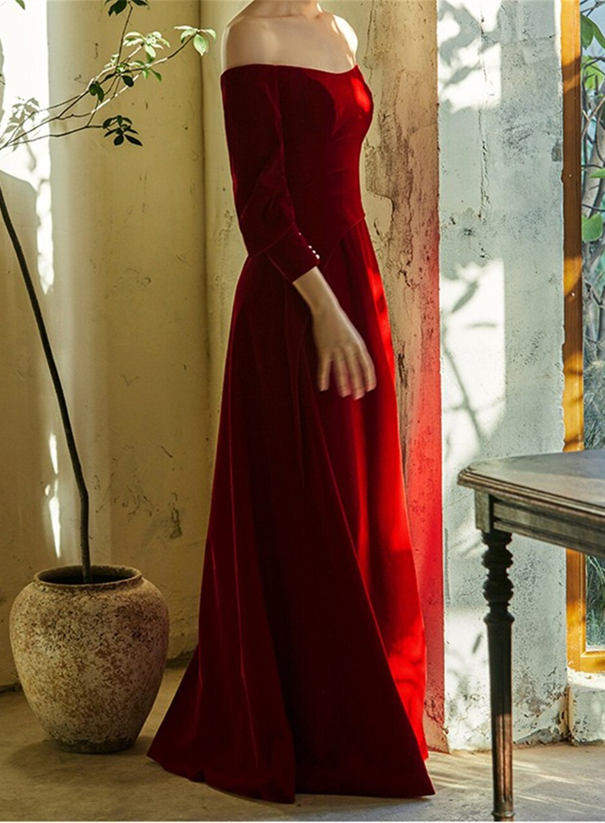 Red off Shoulder Spandex Long Formal Dress, Red A-line Elegant Prom Dress Party Dress