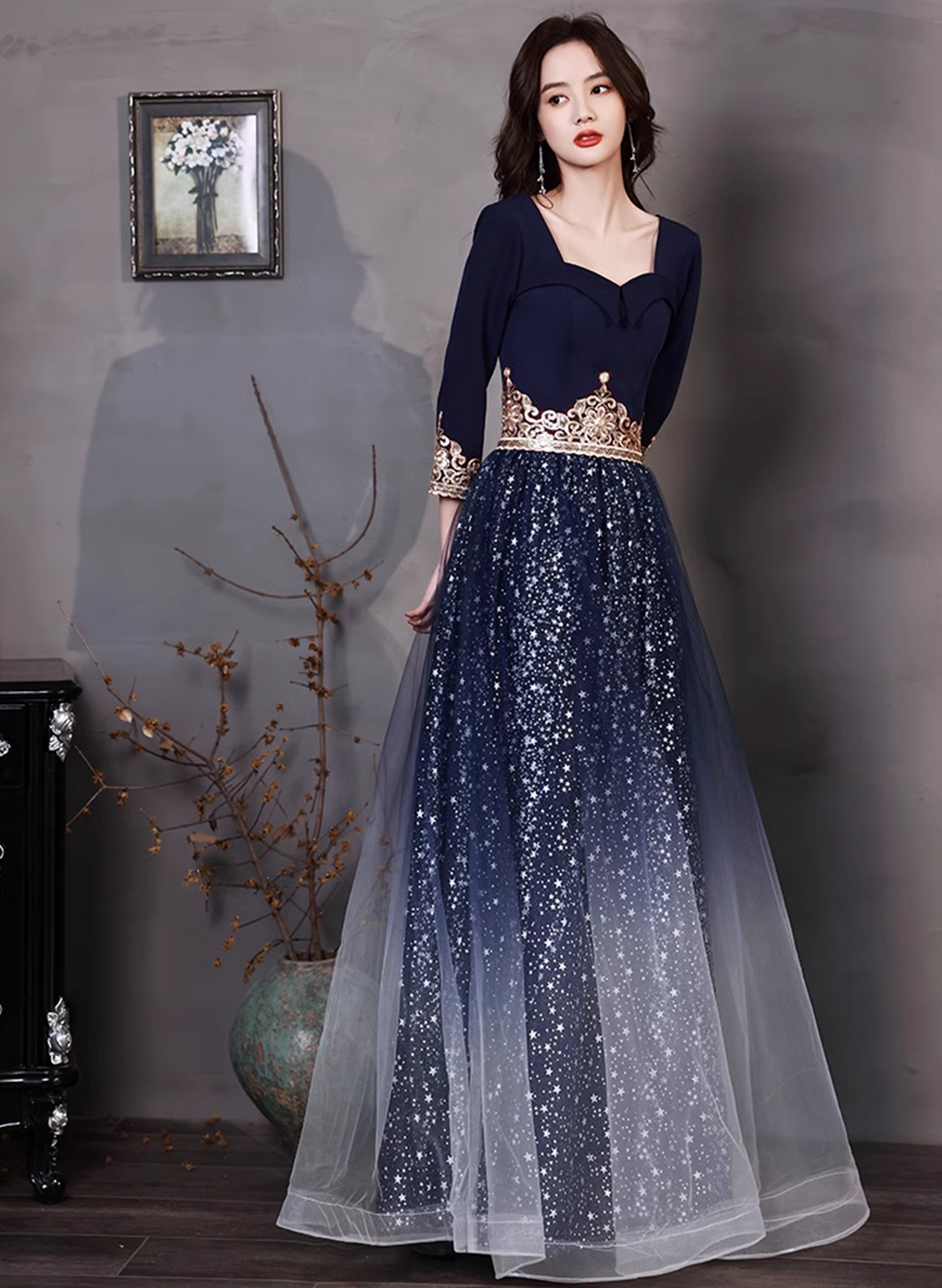 Navy Blue A-line Short Sleeves Floor Length Party Dress, Navy Blue Bridesmaid Dress Navy Blue A-line Short Sleeves Floor Length Party Dress, Navy Blue Bridesmaid Dress