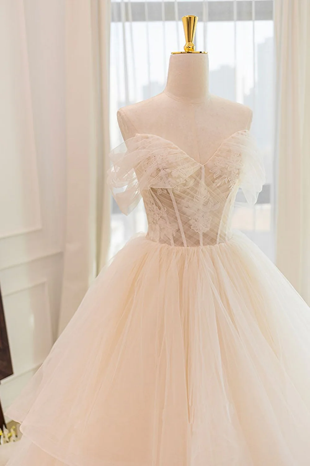 champagne high low wedding dress NEW Designer Champagne LOW BACK Wedding Dress! Modern dress with High Neck