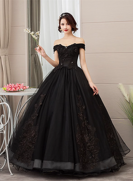 Black Sweetheart Tulle Ball Gown Off Shoulder Party Dress, Black Sweet 16 Dress