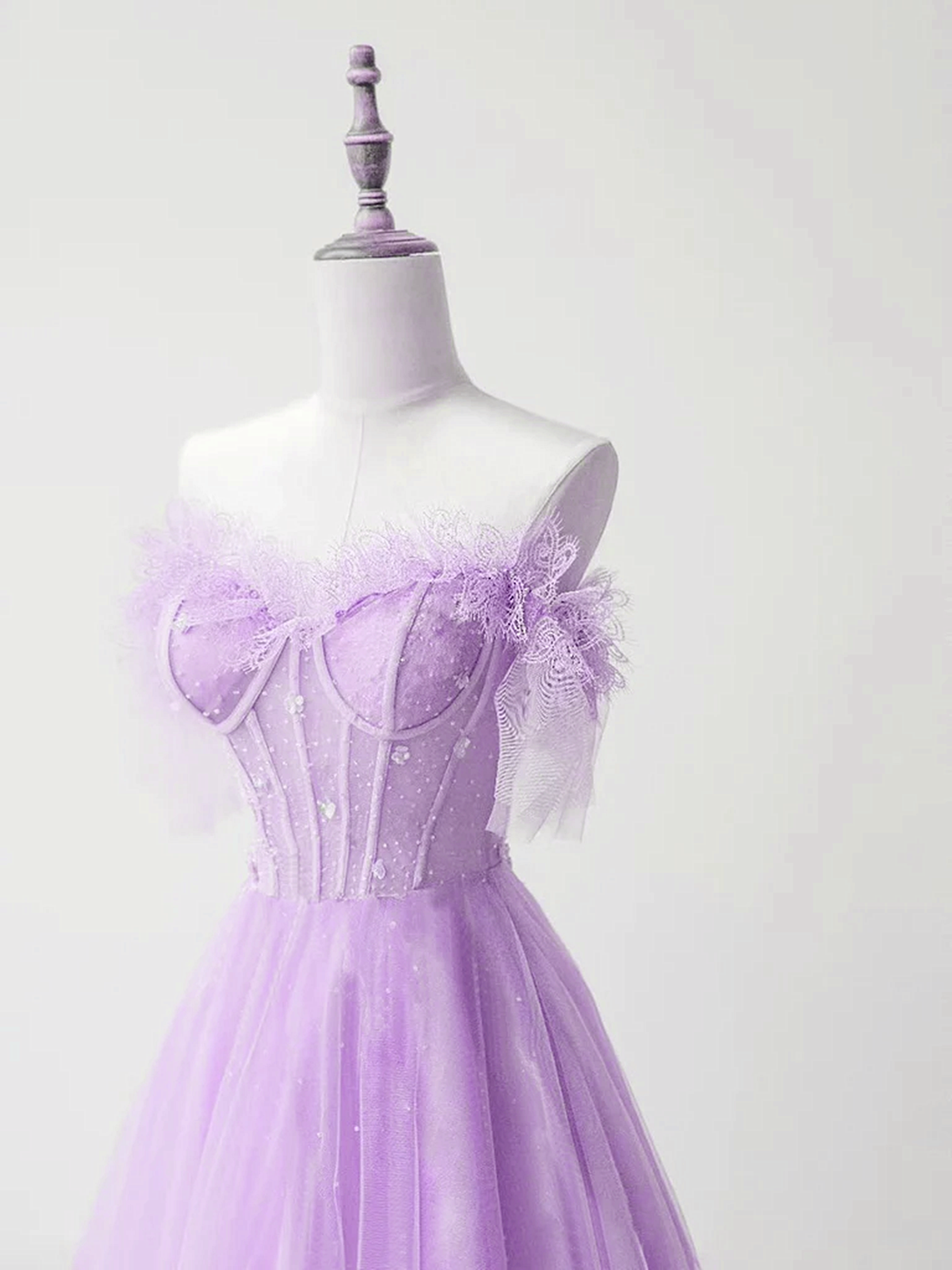 Purple tulle long A line prom dress evening dress · Little Cute
