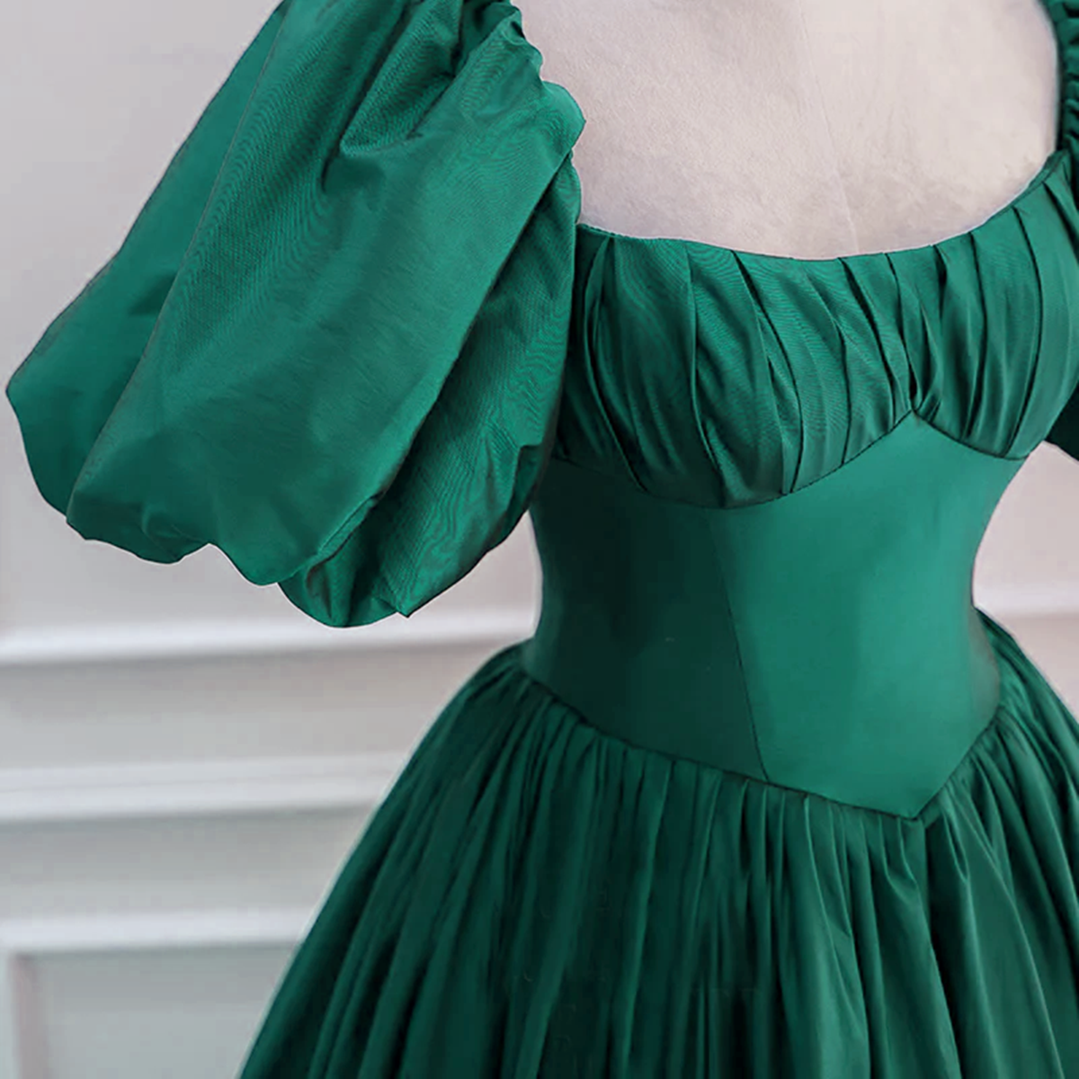 Green Scoop Short Sleeves Taffeta Long Party Dress, Green Long Evening Cutedressy Green Scoop Short Sleeves Taffeta Long Party Dress, Green Long Evening Cutedressy
