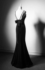Black Straps Velvet Low Back Long Formal Dress, Black Velvet Evening Dress Prom Dress
