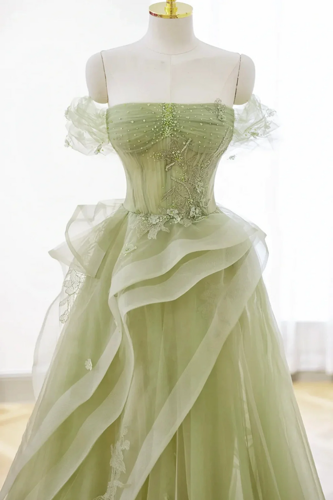 Light Green R Light Green Sweetheart Beaded Off Shoulder Party Dress, Light Green Tu ...