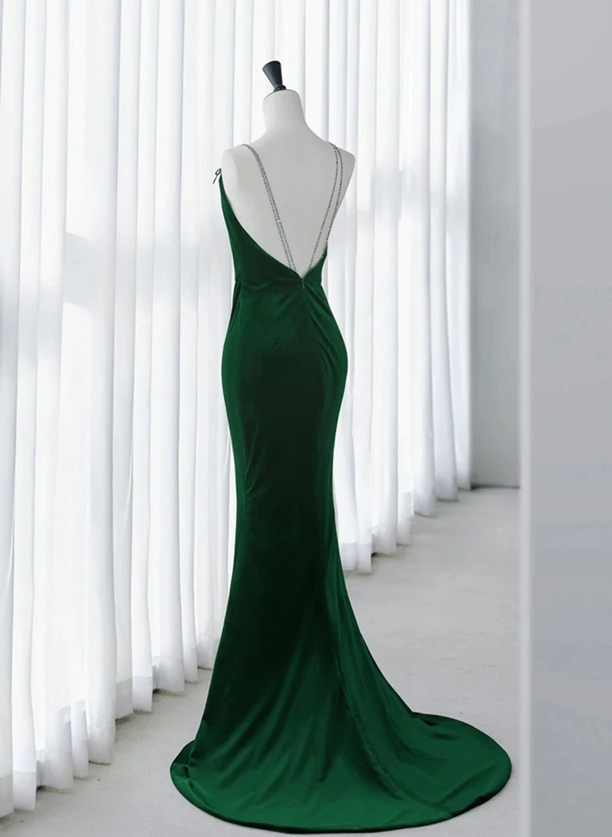 green velvet mermaid dress Dark Green Velvet Mermaid Long Evening Prom Dresses, Side Slit Custom Spaghetti Straps Prom Dresses, MR8313