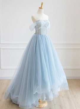 Light Blue High Low Tulle Sweetheart Prom Dress, Light Blue Homecoming Dress