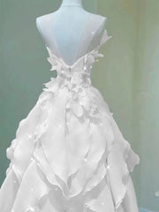 Lovely Layers Organza Beaded A-line Floor Length Party Dress, White Long Prom Dress