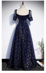 A-line Navy Blue Tulle Simple Prom Dress, Navy Blue Tulle Evening Dress