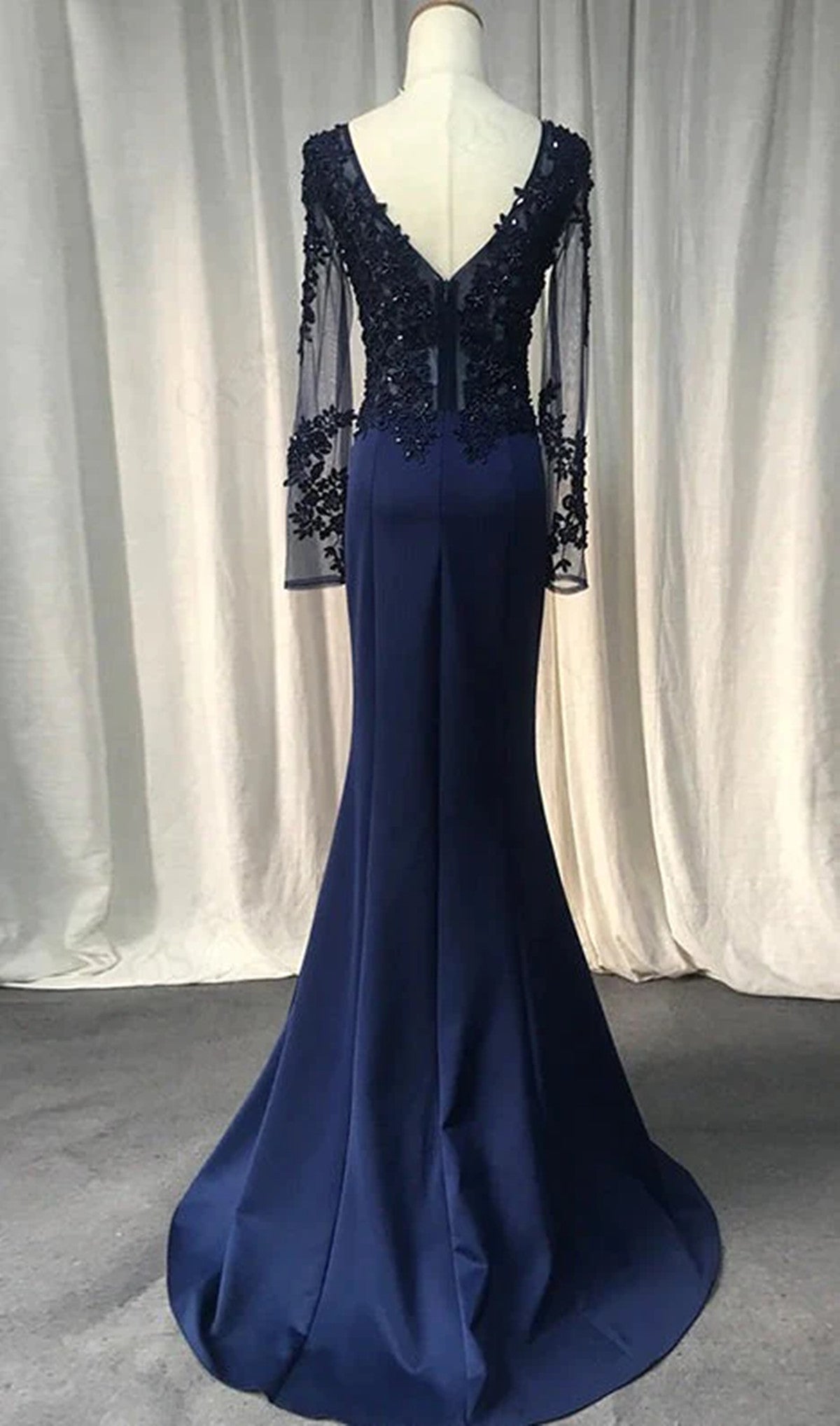Navy Blue Mermaid Spandex Long Sleeves Prom Dress, Navy Blue Evening D Cutedressy Navy Blue Mermaid Spandex Long Sleeves Prom Dress, Navy Blue Evening D Cutedressy
