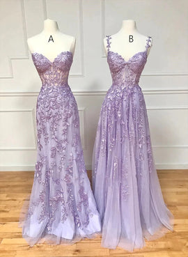 Beautiful Purple Tulle with Lace Long Formal Dress, Purple Lace Prom Dress