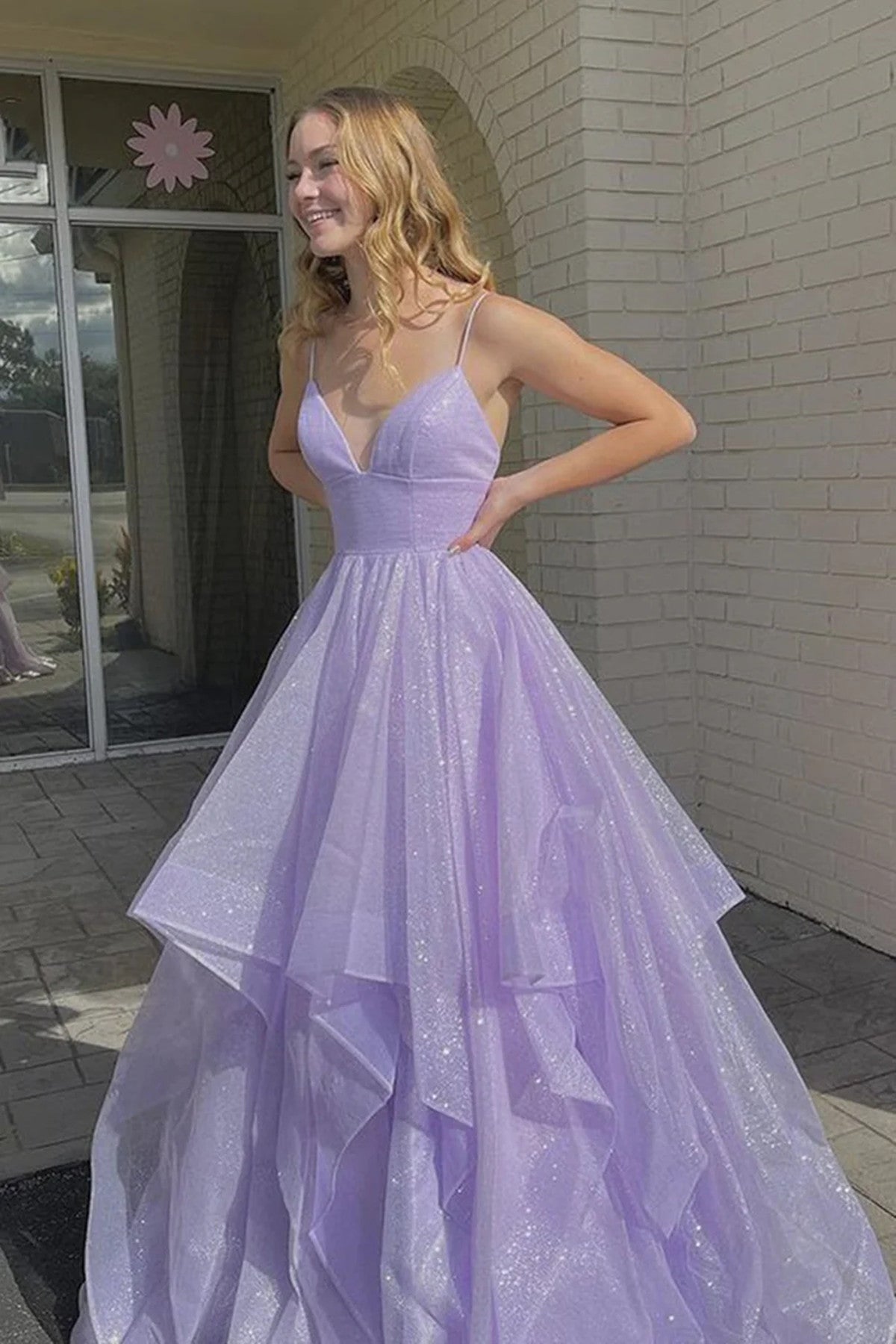 Beautiful Light Purple Long Prom Dress, V-neckline Purple Tulle Evening Dress Beautiful Light Purple Long Prom Dress, V-neckline Purple Tulle Evening Dress