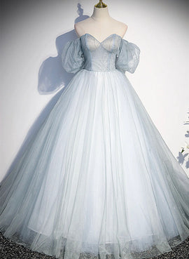 Light Blue Tulle Sweetheart Long Evening Dress, Light Blue Prom Dress