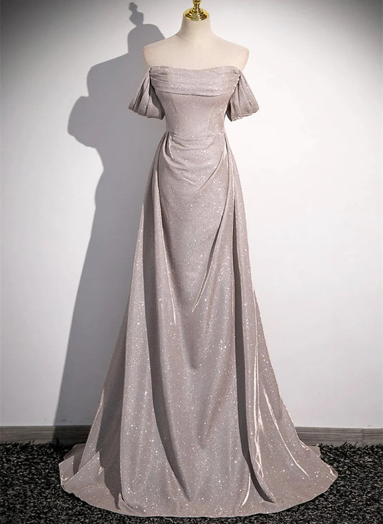 Lovely A-line Sequins Off Shoulder Long Party Dress, Sweetheart Floor Length Prom Dress