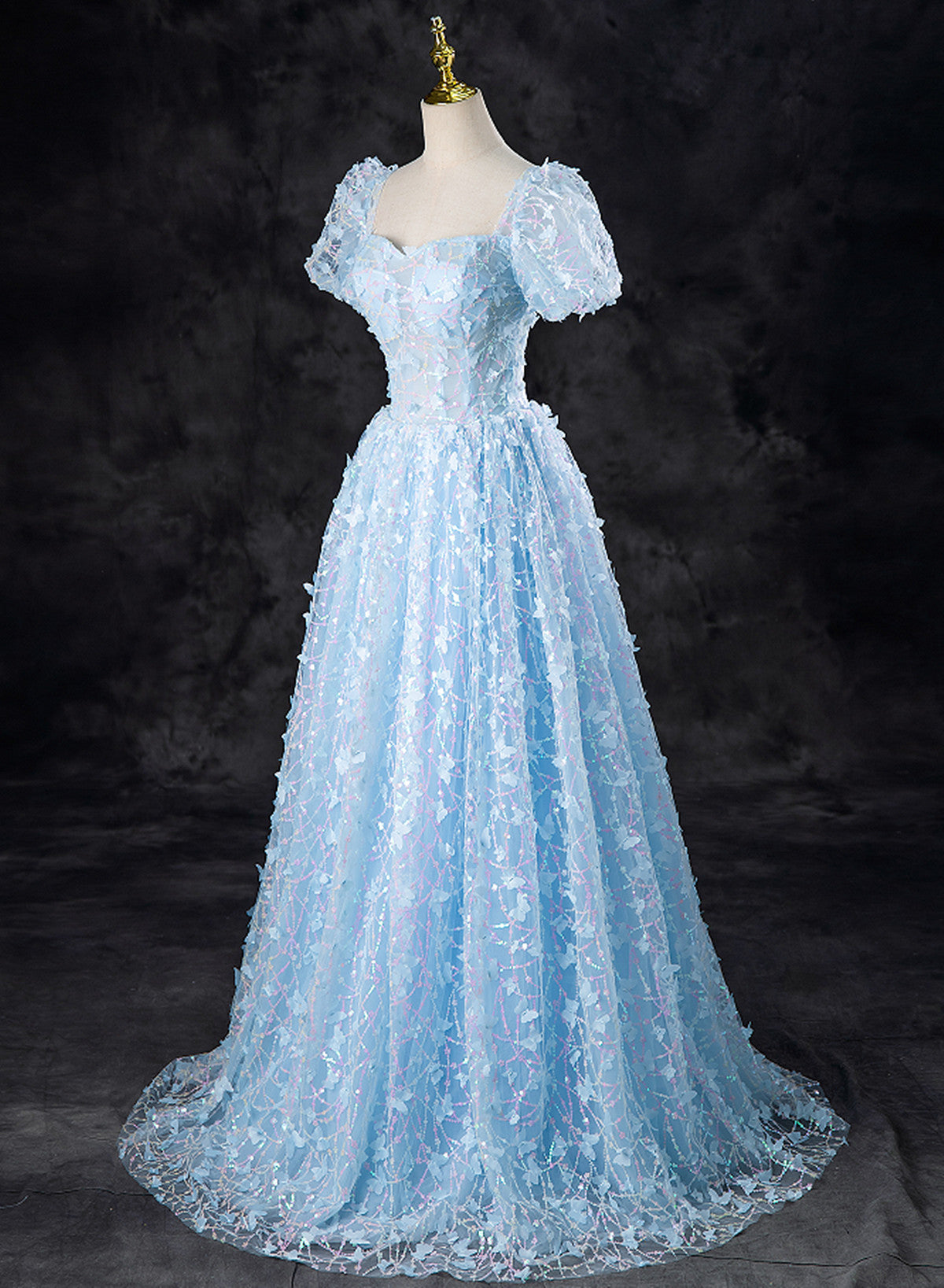 Light Blue Lace Sweetheart Short Sleeves Party Dress, Light Blue Prom Cutedressy Light Blue Lace Sweetheart Short Sleeves Party Dress, Light Blue Prom Cutedressy