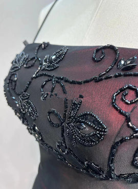 Black and Red Beaded Straps Mermaid Party Dress, Black and Red Formal Dress