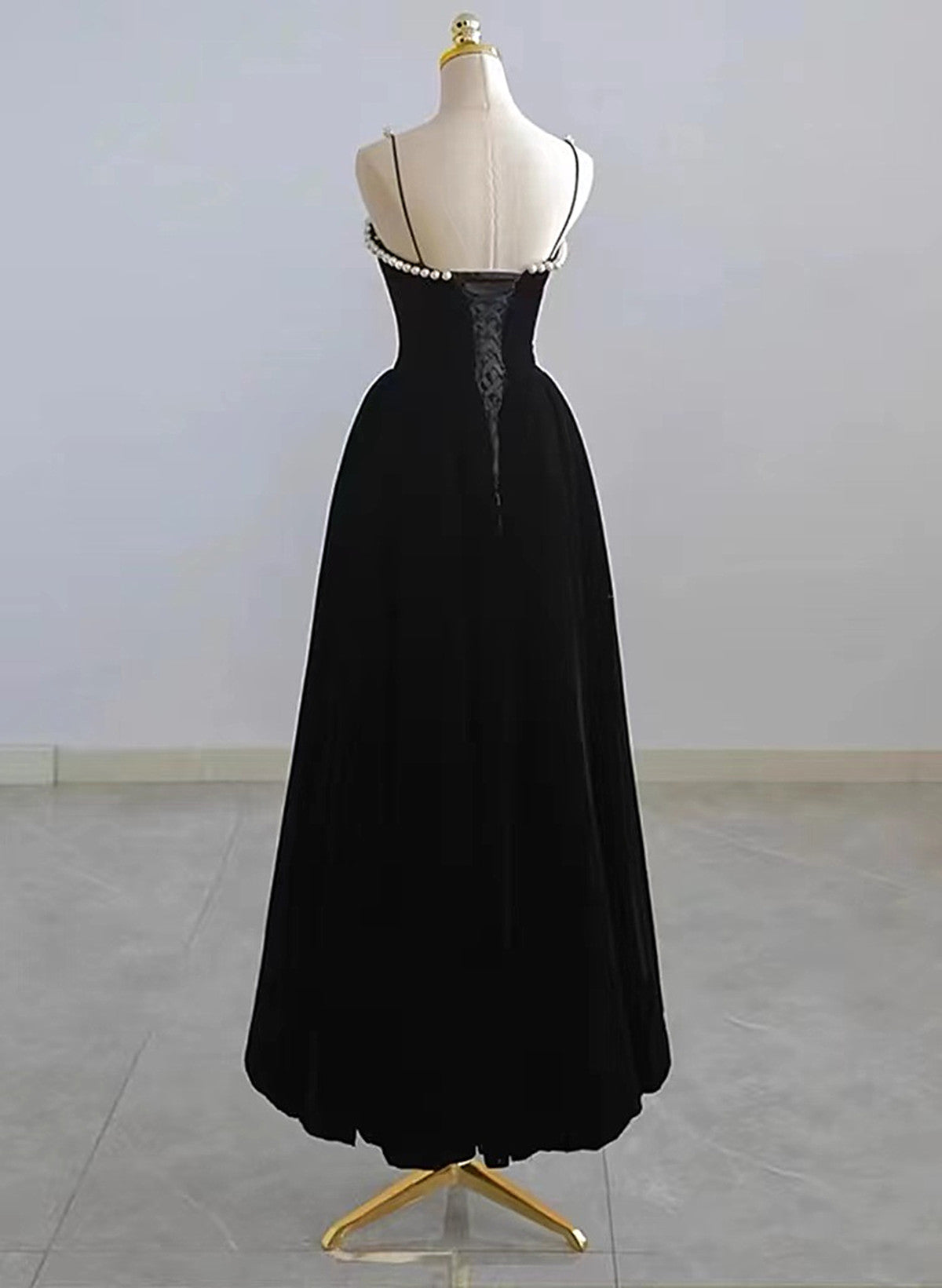 Cute Black Velvet Straps Tea Length Party Dress, Black Velvet Homecomi Cutedressy Cute Black Velvet Straps Tea Length Party Dress, Black Velvet Homecomi Cutedressy