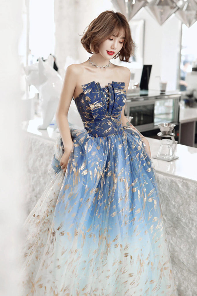 Lovely Blue Graident Tulle Floor Length Party Dress, Blue Tulle Prom D — free download