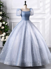 Chic Ball Gown Tulle Short Sleeves Sweet 16 Dress, Tulle Prom Dress Formal Dress 