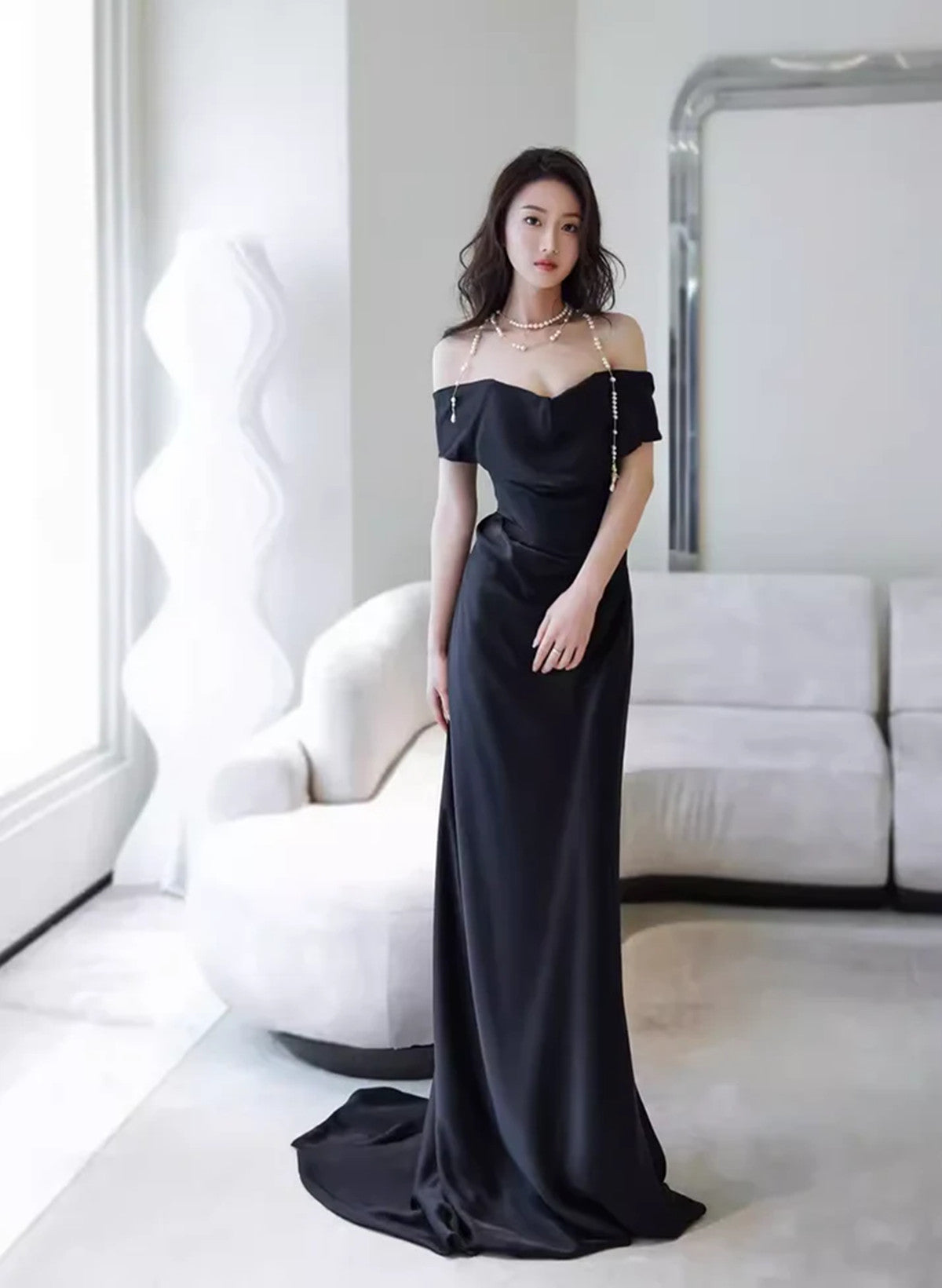 elegant black dress for party One Shoulder Evening Luxury Gowns Black / S shoulder design and premium fabric create an unforgettable look for weddings Party Dress Maxi Black Jewel